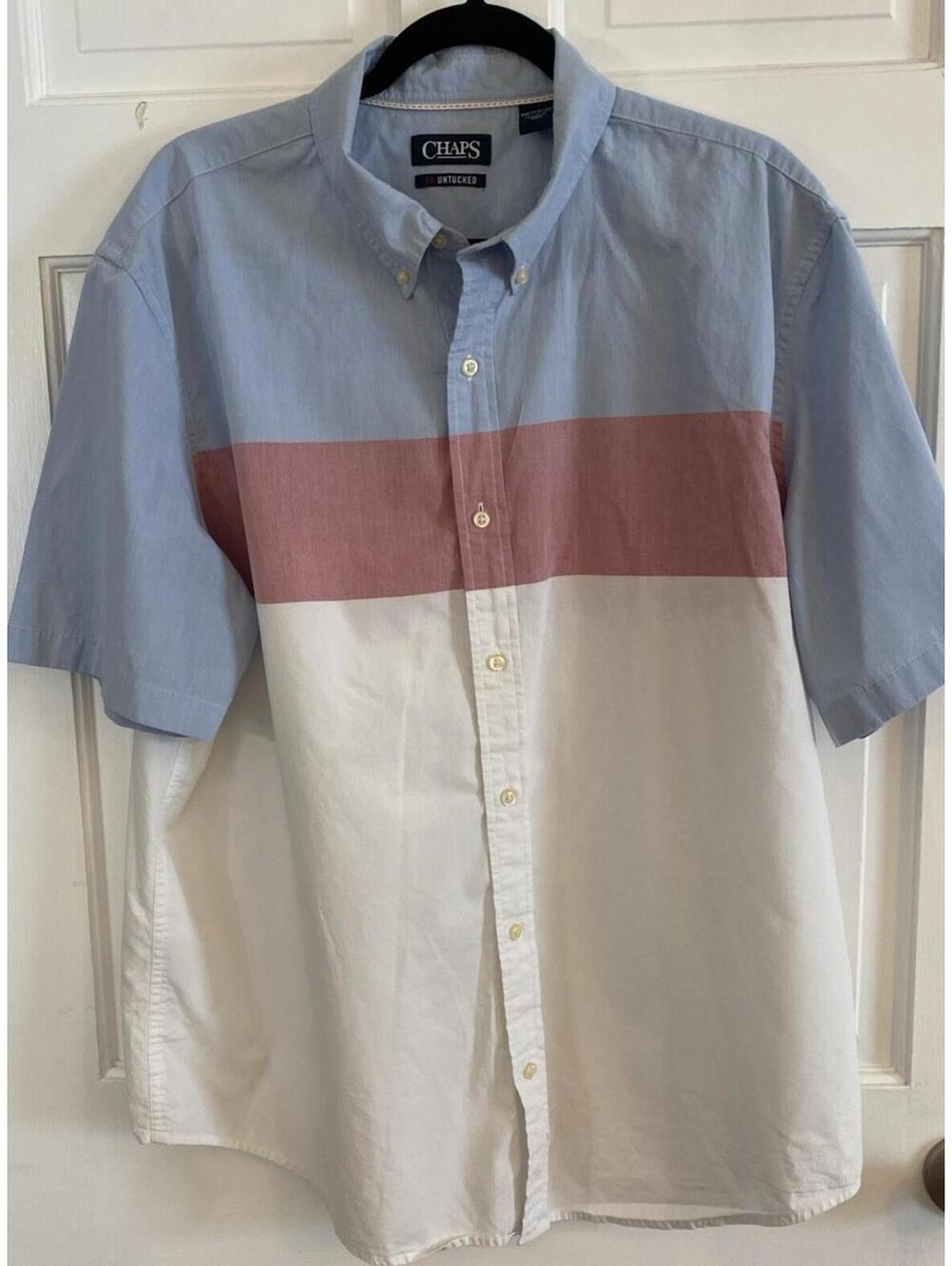 Chaps Go Untucked Mens XXL SS Shirt Office Casual Vacation Beach Red White Blue
